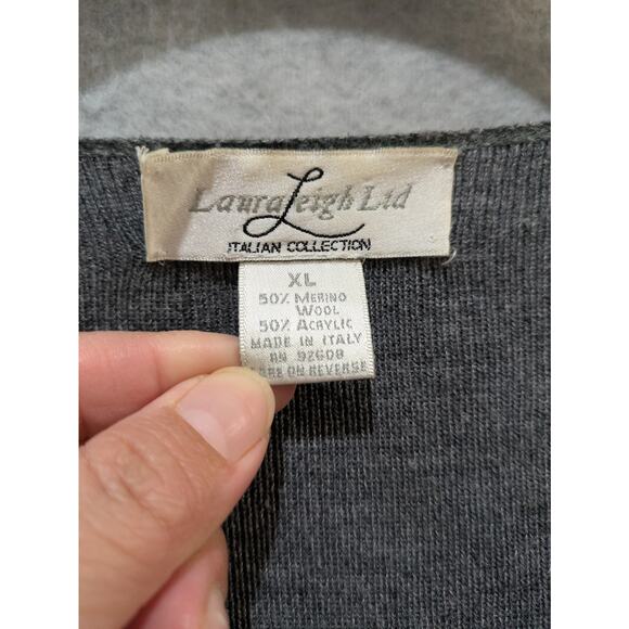 Laura Leigh Open Cardigan Women's XL Gray Wool Batwing Pockets Comfy‎ Sweater - Picture 4 of 9